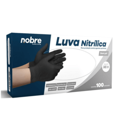 Luvas Nitrílicas Descartáveis Preta - Caixa c/ 100 unid.