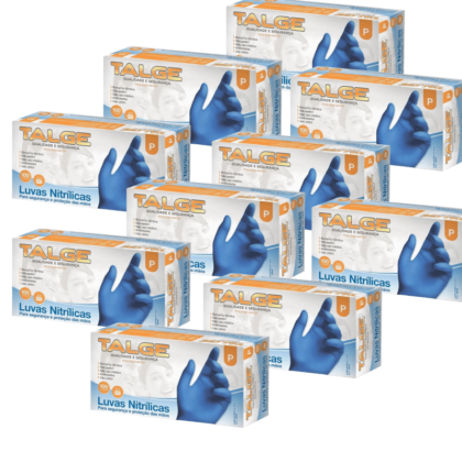 Kit com 10 caixas de Luvas Nitrílicas Azul. Cada caixa com 100 unidades.