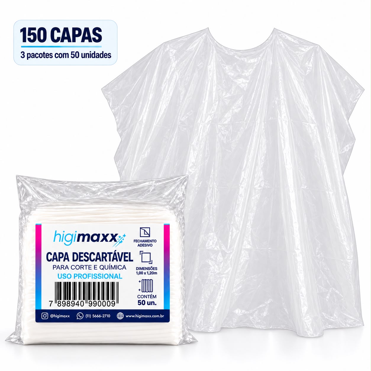 Capa Descartável para Corte e Química com Adesivo - 150 unidades | Higimaxx